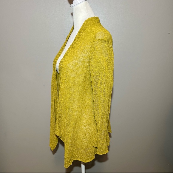 Eileen Fisher linen cotton Blend Green Open Cardigan Size XS Asymmetrical Hem - Picture 3 of 9